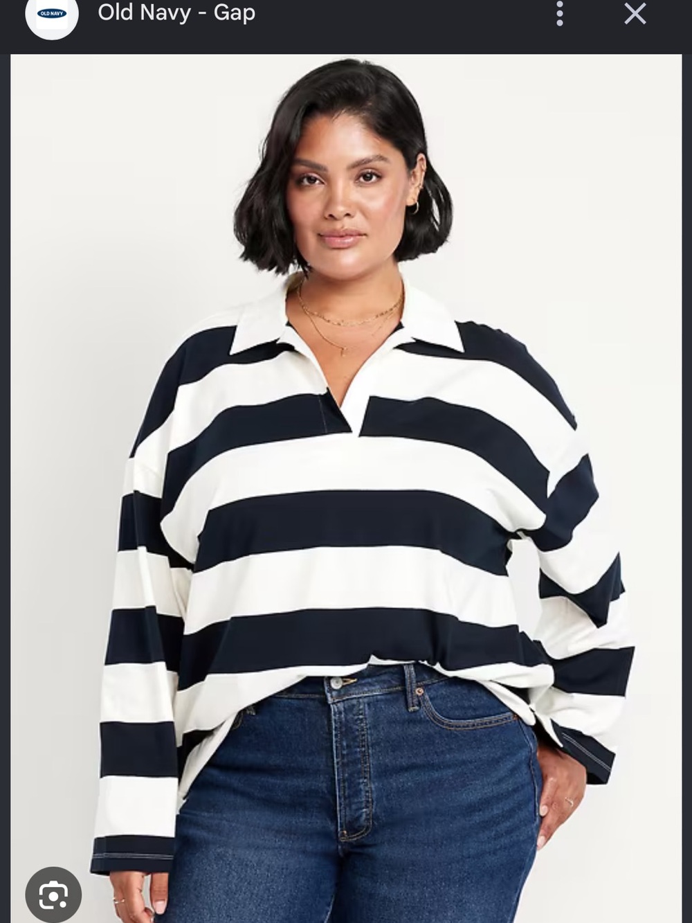 Old Navy XL Striped Polo Long-Sleeve Rugby Top - Navy and White
